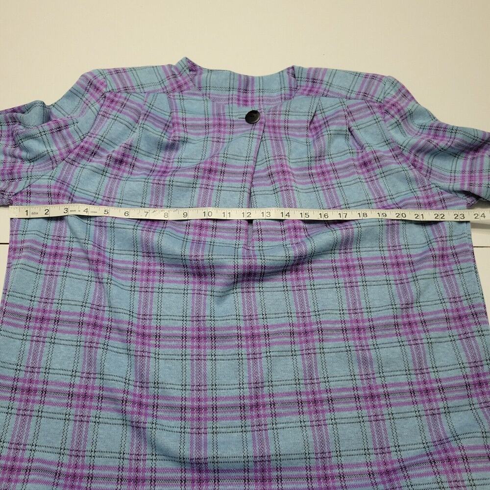 Vtg Handmade Midi Dress Womens Extra Large Blue Purple Plaid Long Sleeve Buttons - Picture 8 of 14